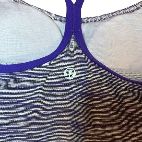 Lululemon Power Yoga Racerback Tank Top Purple Stripe Fitted Built in Bra 2-in-1 - Picture 6 of 9